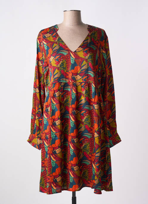 Robe mi-longue imprimé fleurs manches longues rouge LA FIANCÉE femme
