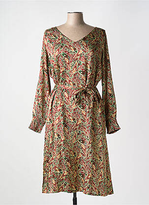 Robe mi-longue imprimé fantaisie manches longues marron LA FIANCÉE femme