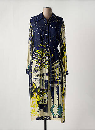 Robe mi-longue imprimé fantaisie manches longues bleu OTTOD'AME femme