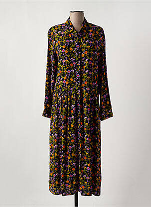 Robe mi-longue imprimé fleurs manches longues noir SUZIE WINKLE femme