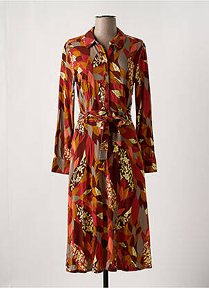 Robe mi-longue imprimé fantaisie manches longues orange KING LOUIE femme