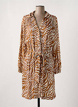 Robe mi-longue imprimé fantaisie manches longues orange STELLA FOREST femme