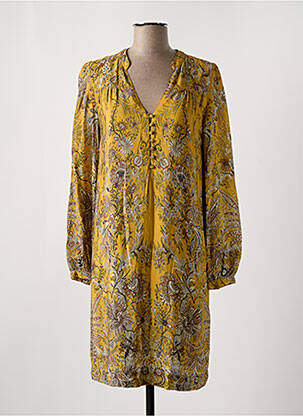Robe mi-longue imprimé fantaisie manches longues jaune STELLA FOREST femme