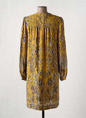 Robe mi-longue imprimé fantaisie manches longues jaune STELLA FOREST femme
