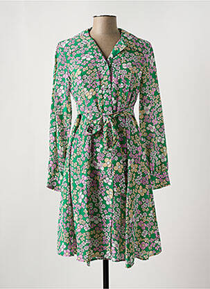 Robe mi-longue imprimé fleurs manches longues vert ATTIC AND BARN femme