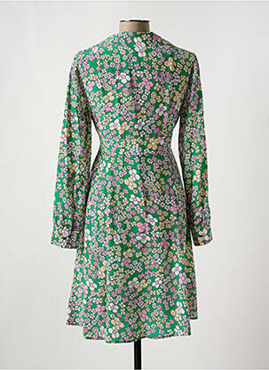 Robe mi-longue imprimé fleurs manches longues vert ATTIC AND BARN femme