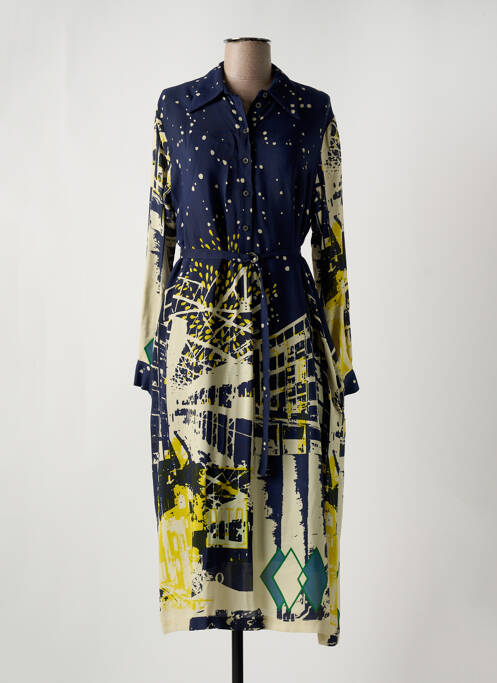 Robe mi-longue imprimé fantaisie manches longues bleu OTTOD'AME femme