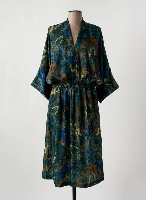 Robe mi-longue imprimé fantaisie manches longues vert TOUPY femme