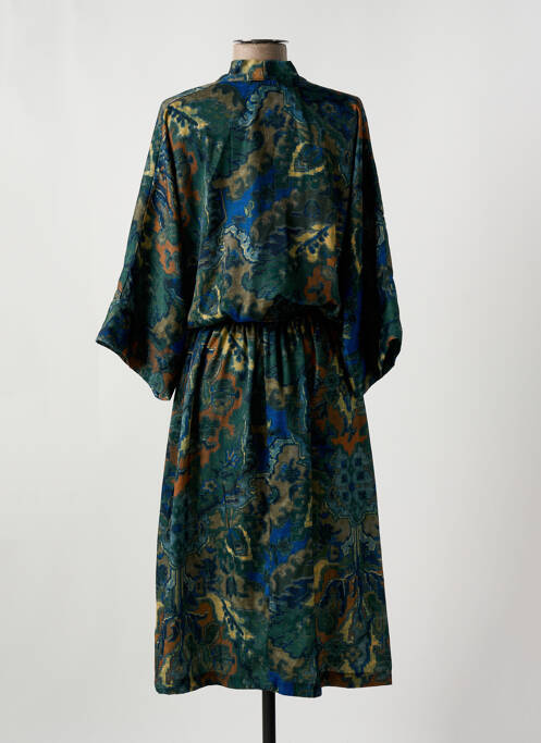 Robe mi-longue imprimé fantaisie manches longues vert TOUPY femme