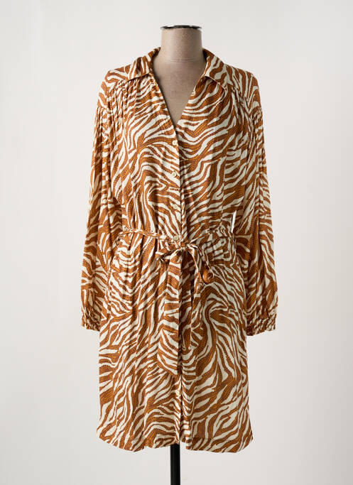 Robe mi-longue imprimé fantaisie manches longues orange STELLA FOREST femme