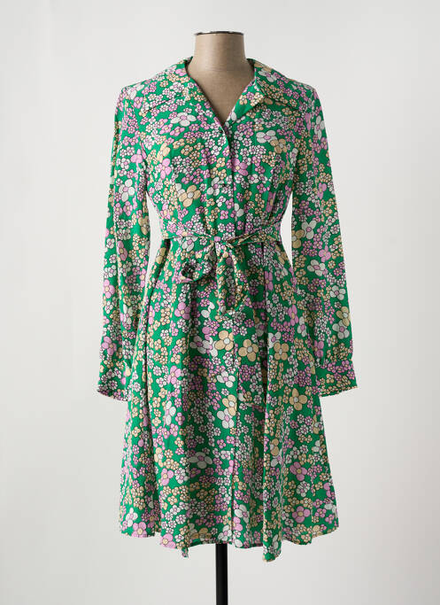 Robe mi-longue imprimé fleurs manches longues vert ATTIC AND BARN femme