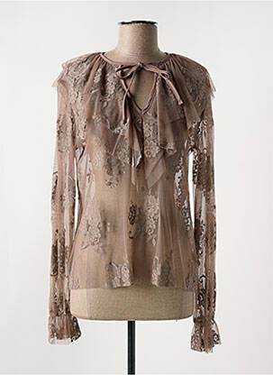 Blouse légère et transparente manches longues marron DIXIE femme