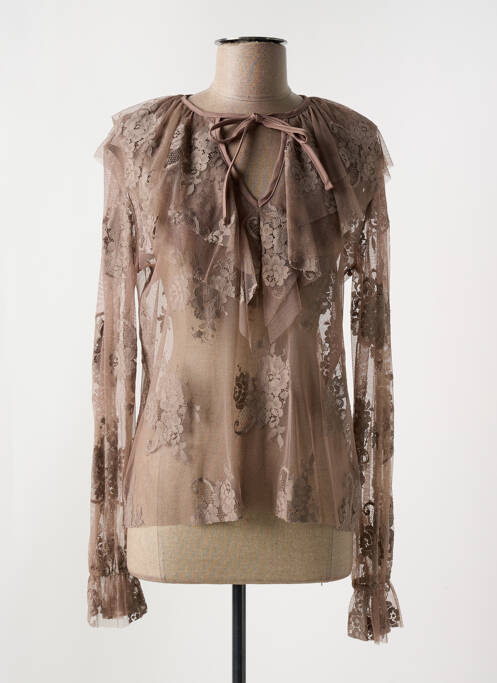 Blouse légère et transparente manches longues marron DIXIE femme