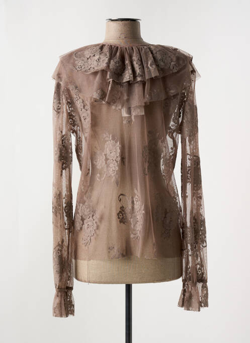 Blouse légère et transparente manches longues marron DIXIE femme
