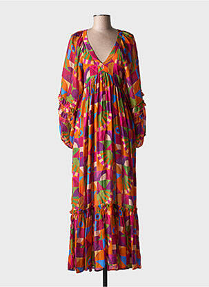 Robe longue imprimé fantaisie manches longues rose CHICOSOLEIL femme