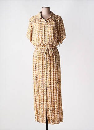 Robe longue imprimé fantaisie manches courtes jaune GRACE & MILA femme