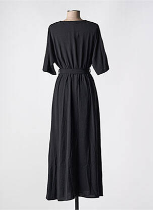 Robe longue tissage popeline manches courtes noir GRACE & MILA femme