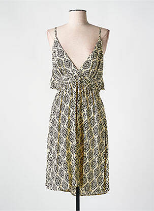 Robe mi-longue imprimé fantaisie fines bretelles beige LILI & LALA femme