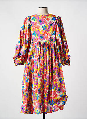 Robe mi-longue imprimé fleurs manches 3/4 orange CHICOSOLEIL femme