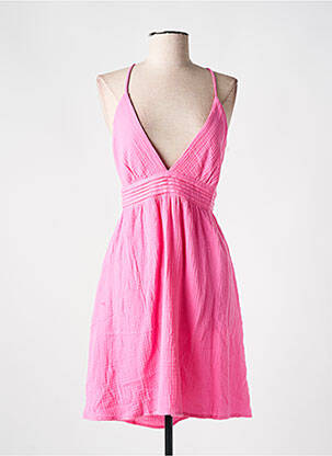 Robe mi-longue tissage crêpe fines bretelles rose LILI & LALA femme