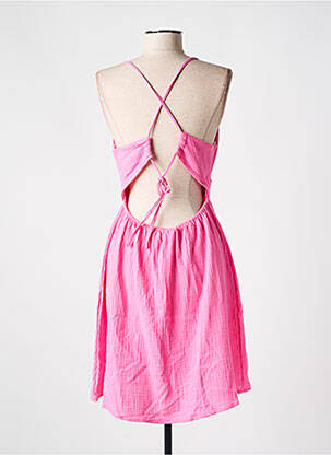 Robe mi-longue tissage crêpe fines bretelles rose LILI & LALA femme
