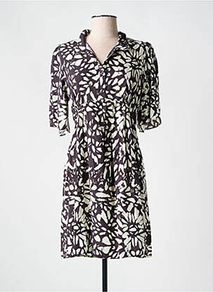 Robe courte imprimé fleurs manches courtes gris GRACE & MILA femme