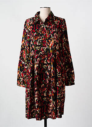Robe mi-longue imprimé fantaisie manches longues noir LILIE ROSE femme