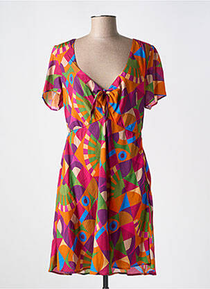 Robe courte manches courtes manches courtes orange CHICOSOLEIL femme
