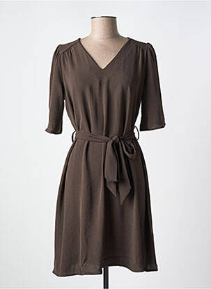 Robe mi-longue manches courtes manches courtes marron GRACE & MILA femme