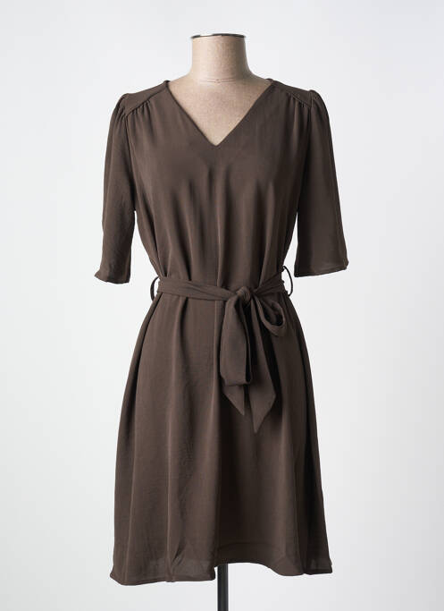 Robe mi-longue manches courtes manches courtes marron GRACE & MILA femme
