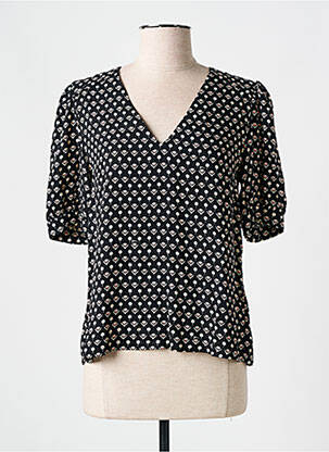 Blouse tissage popeline manches courtes noir GRACE & MILA femme