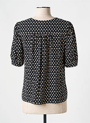 Blouse tissage popeline manches courtes noir GRACE & MILA femme
