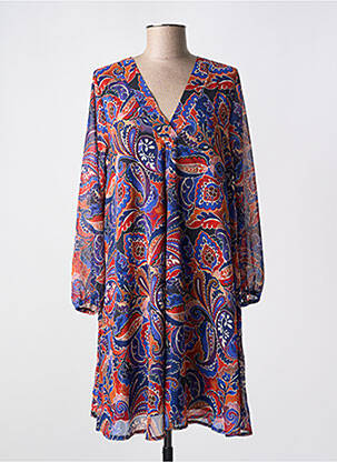 Robe mi-longue coupe fluide manches longues bleu RUE DES ABBESSES femme
