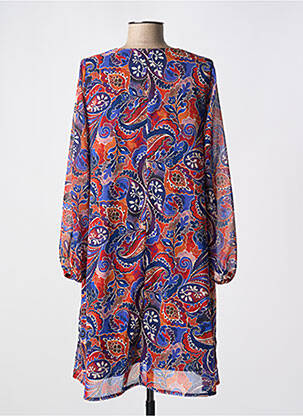 Robe mi-longue coupe fluide manches longues bleu RUE DES ABBESSES femme