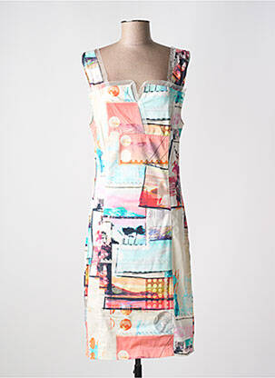 Robe mi-longue imprimé fantaisie fines bretelles bleu QUATTRO femme