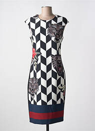 Robe mi-longue imprimé fantaisie manches courtes noir QUATTRO femme