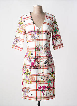 Robe mi-longue imprimé fleurs manches courtes beige QUATTRO femme
