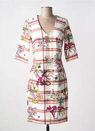 Robe mi-longue imprimé fleurs manches courtes beige QUATTRO femme
