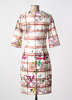 Robe mi-longue imprimé fleurs manches courtes beige QUATTRO femme