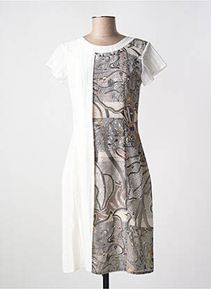 Robe mi-longue imprimé fantaisie manches courtes beige QUATTRO femme