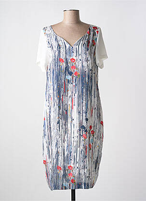 Robe mi-longue imprimé fantaisie manches courtes bleu QUATTRO femme