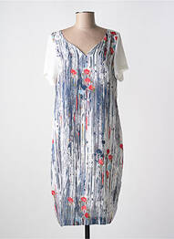 Robe mi-longue imprimé fantaisie manches courtes bleu QUATTRO femme