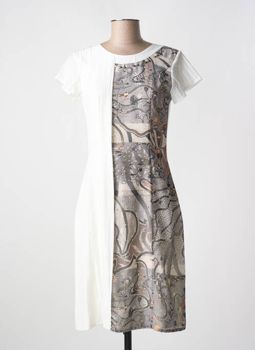 Robe mi-longue imprimé fantaisie manches courtes beige QUATTRO femme