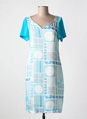 Robe mi-longue imprimé fantaisie manches courtes bleu QUATTRO femme