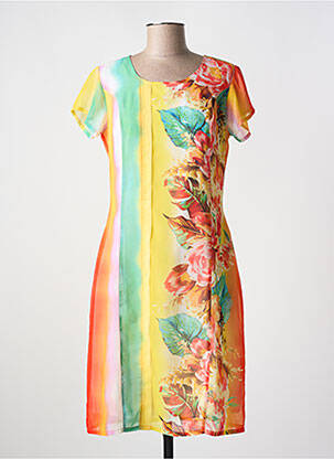 Robe mi-longue imprimé fleurs manches courtes orange QUATTRO femme