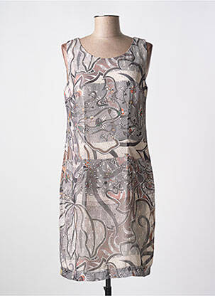 Robe mi-longue imprimé fantaisie sans manche gris QUATTRO femme