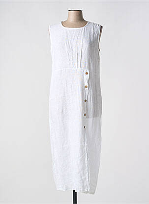 Robe longue tissage crêpe sans manche blanc QUATTRO femme