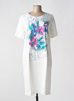Robe mi-longue imprimé fleurs manches courtes beige QUATTRO femme