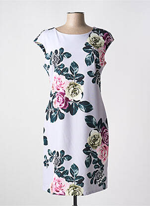 Robe mi-longue imprimé fleurs manches courtes gris QUATTRO femme