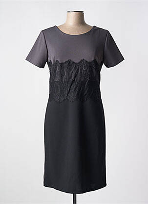 Robe mi-longue tissage crêpe manches courtes gris QUATTRO femme